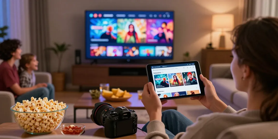 Enjoying movies with the MovieBox Pro APK on a smartphone in a cozy living room.